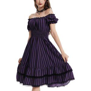 Women's Scarlet Darkness Victorian Renaissance Costume Midi Dress Purple Black